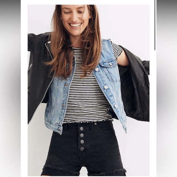 • Madewell • Women’s High-Rise Denim Boyshorts in Faded Black: Button-Through 24 - Picture 1 of 5